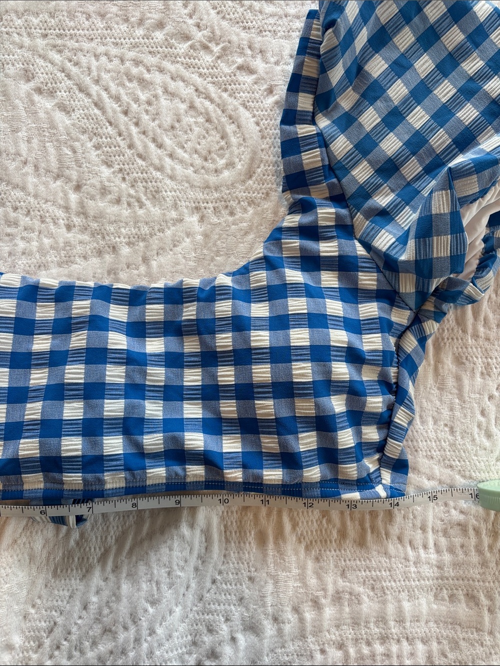 Gianni Bini Blue and White Gingham High Rise Puff Sleeve Bikini Swimsuit Size M - Picture 11 of 12